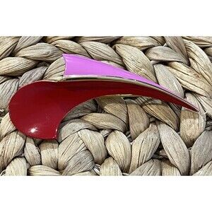 Vintage Abstract Red & Pink Enamel Silver Tone Curve Pin Brooch Retro
